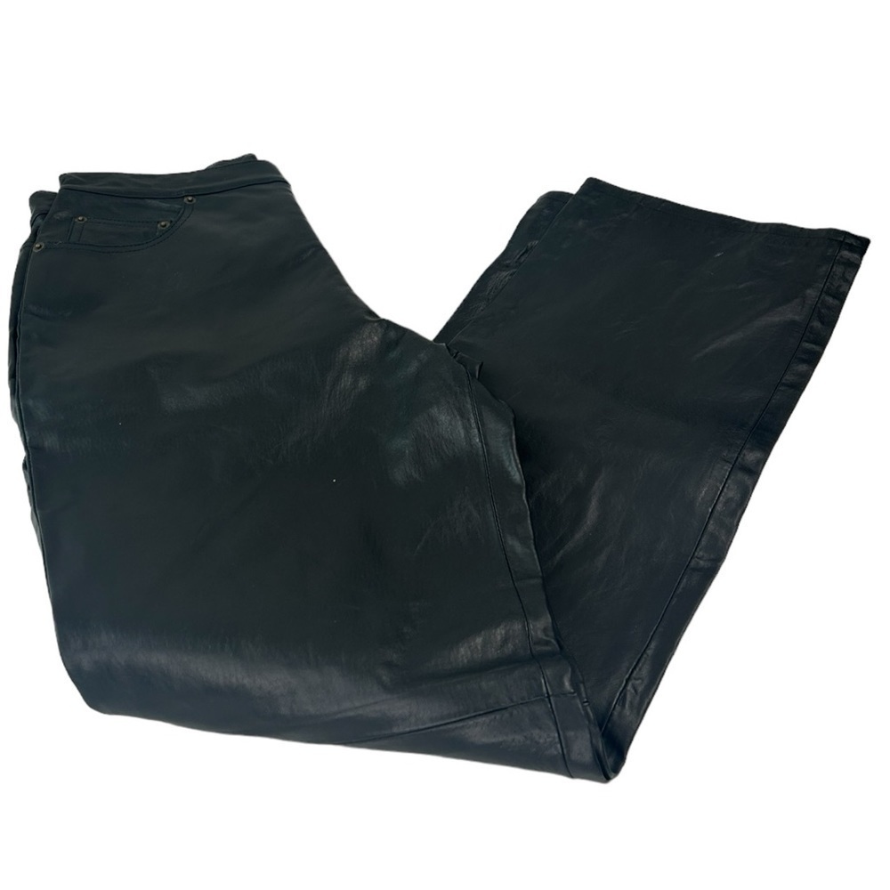 New York & Company Black Leather High Waist Straight Leg Pant Women SZ 10 Chic